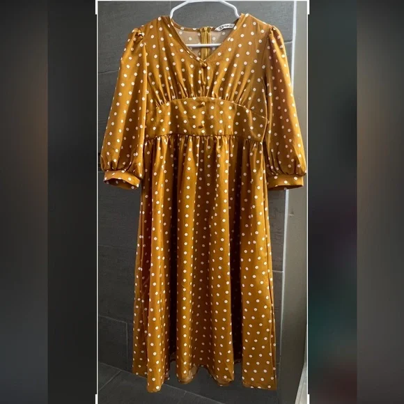 Shein Dresses | Shein Long Sleeve, Mustard Colored, Size 11-12y Dress With White Polka Dots. | Color: White/Yellow | Size: 11-12y | Aprilnneumann's